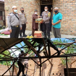 Bersama TNI, Polsek Air Gegas Bantu Sembako & Renovasi Korban Angin Puting Beliung di Desa Pergam