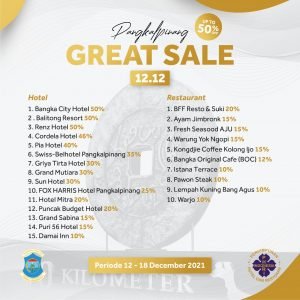 Pangkalpinang Great Sale 12.12, Nikmati Diskon untuk Hotel dan Restoran di Pangkalpinang